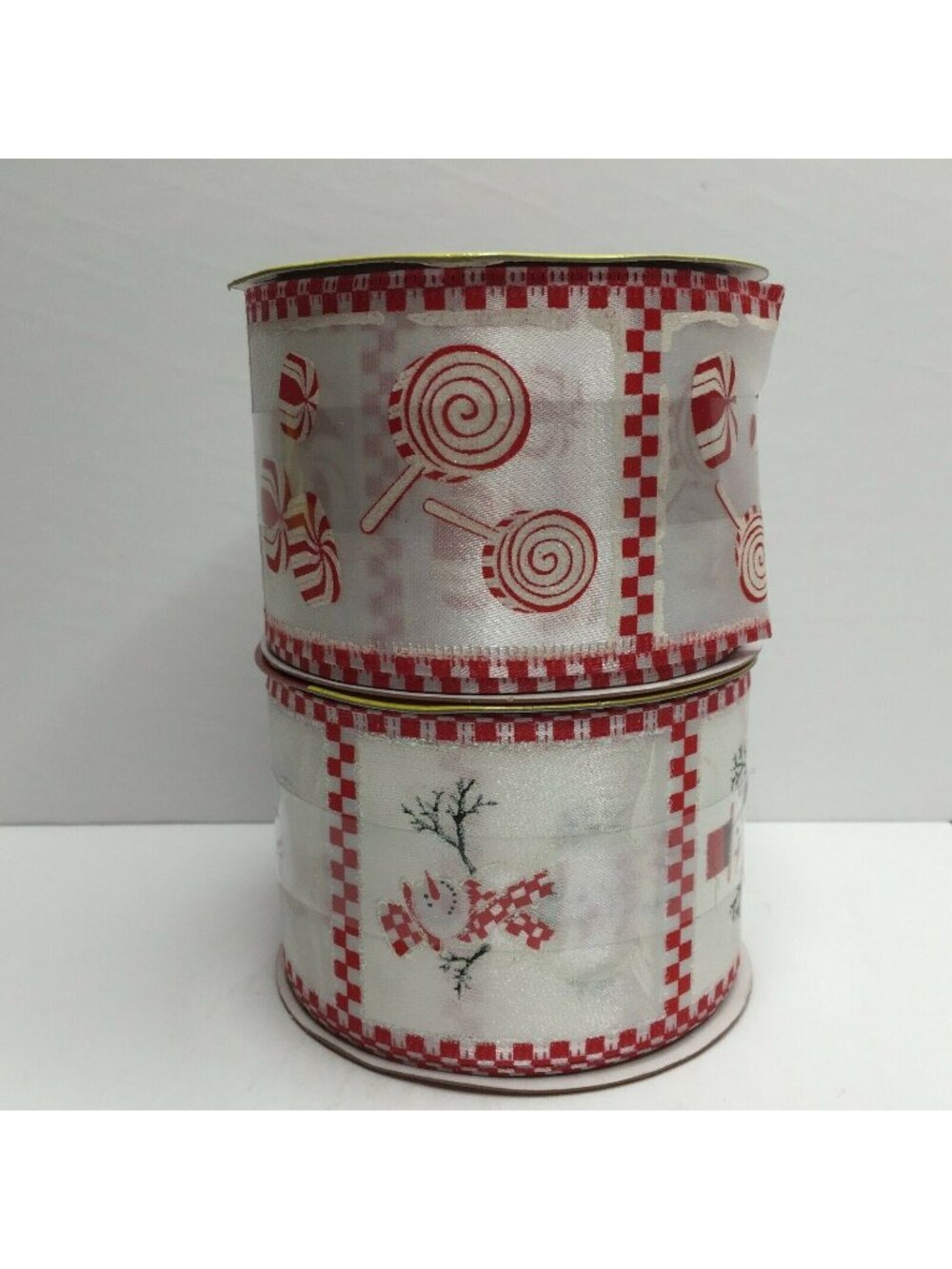 Peppermint Snowmen Candy Cane 2.5" Christmas Ribbon 4Yd Rolls Red Wreath Craft